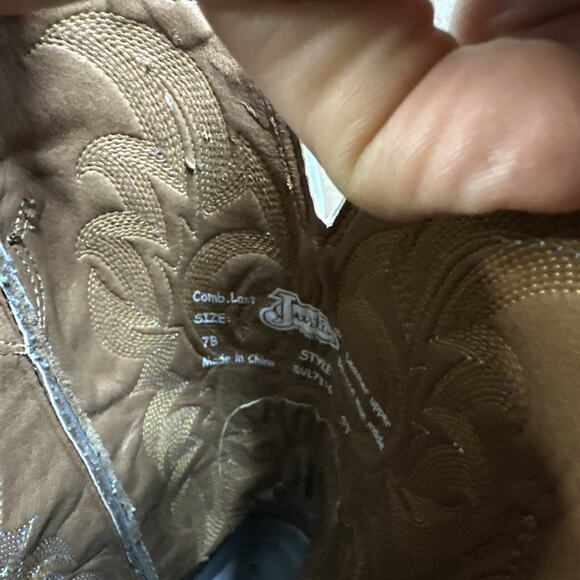 Justin Boots Sevana Turquoise Brown Cowboy Women 7B Pull On Leather Square Toe - Picture 9 of 13